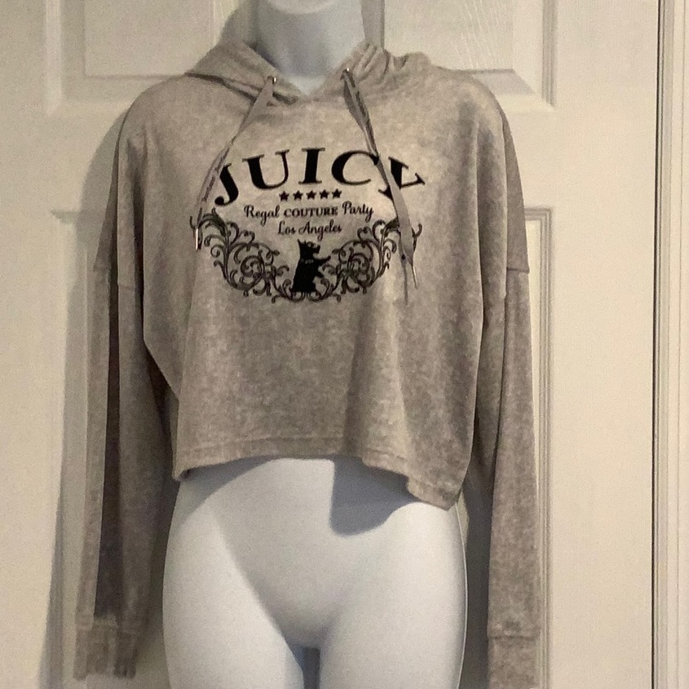 NWT SAMPLE JUICY COUTURE Rare Gray Velvet Cropped Hoodie Cozy Soft Sleepwear Top